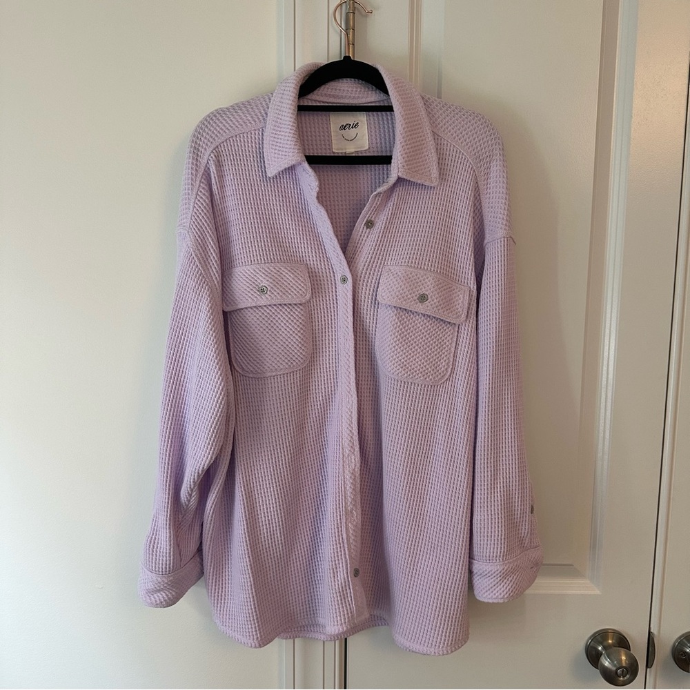 aerie Lavender Button-Down Waffle Knit Shirt Jacket